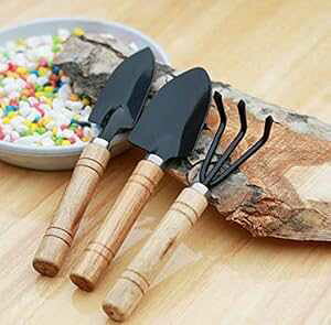 MALARNEY 3 Piece Gardening Tool Set Mini Wood Handle Shovel Trowel Gardening Tools for F Succulent Tranpl (Small)