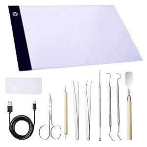 11 Pieces Craft Weeding Tools Set, Dorhui Craft Vinyl Tools with A4 Adjustable LED Light Pad Makes Brighter for Weeding Vinyl, Silhouettes, Cameos, Lettering