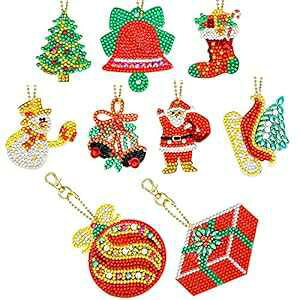 9 s[X NX}X DIY _Ch L[ `F[ 5D DIY _Ch yCeBO L[ `F[ NX}X CXg[ A[g Ntg Hicarer 9 Pieces Christmas DIY Diamond Key Chain 5D DIY 