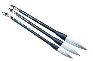 Easyou Hu Chinese Brush for Calligraphy(Running Script) and Sumi Drawing(Flower, Peony) Jianhao(Goat Hair Mixed with Little Wolf) 3pcs/pack(Size:Larger+Medium+Small) jjtb