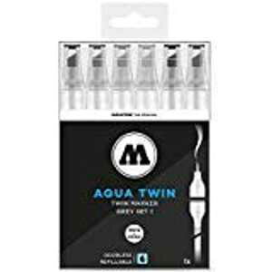 Molotow Aqua Twin }[J[ O[ Zbg 1AuVƃ`[̃yAA\[gJ[A6 }[J[ZbgAe 1 Zbg (729.303) Molotow Aqua Twin Marker Grey Set 1, Brush and Chisel Nib, Assorted Colors, 6 Marker Set,