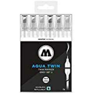Molotow Aqua Twin }[J[ O[ Zbg 2AuVƃ`[̃yAA\[gJ[A6 }[J[ZbgAe 1 Zbg (729.304) Molotow Aqua Twin Marker Grey Set 2, Brush and Chisel Nib, Assorted Colors, 6 Marker Set,