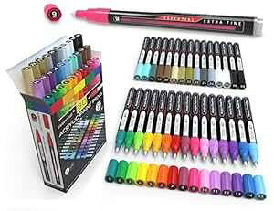 TOOLI-ART Acrylic t Pens Assorted Vibrant Markers for Rock ting, Canvas, Glass, Mugs, Wood, Fabric, Metal, Ceramics. Non Toxic, Quick Dry, Multi-Surface, Lightfast (EXTRA FINE)