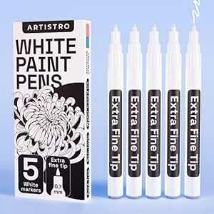 ARTISTRO White t Pen for Rock ting, Stone, Ceramic, Glass, Wood, Tire, Fabric, Metal, Canvas. Set of 5 Acrylic t White Marker Water-based Extra-fine Tip