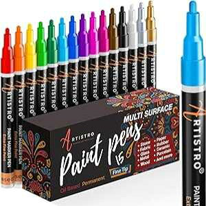 ARTISTRO t Pens for Rock ting, Stone, Metal, Ceramic, Porcelain, Glass, Wood, Fabric, Canvas. Set of 15 Permanent Oil Based t Markers Fine Tip