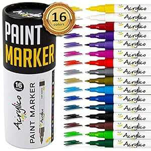 Acrylico Markers Set of 16 Colors Acrylic t Markers. Extra Fine Tip t Pens for Rocks Canvas Ceramic Wood Glass Mugs and Stones
