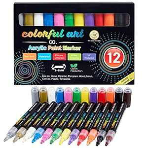 Colorful Art Co. t Pens - 12 Premium Acrylic t Pens, Rock ting Kit for ting Rocks, Pebbles, Glass, Ceramic, Wood, Porcelain Permanent Water Based Waterproof t Marker Pens with 3-5mm Reversible Tip