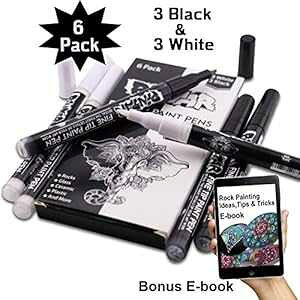 PINTAR Premium Acrylic t Pens - 3 Black & 3 White(6-Pack) Extra Fine Tip(0.7) Rock ting, Ceramic Glass, Wood, Paper, Fabric, Water Resistant t Set, Surface Pen, Craft Supplies, DIY Project