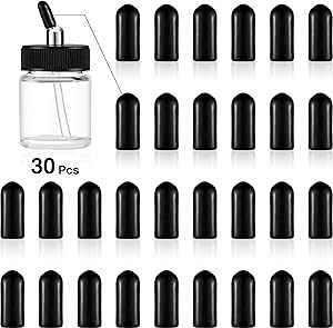 Blulu 30 Pieces Airbrush Bottles Caps Airbrush Jar Caps Pour Covers Siphon Adapter Liquor Spout Covers for Airbrush Bottle Jar Caps, Black