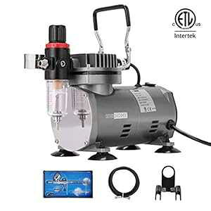 VIVOHOME 110-120V Professional Airbrushing t System with 1/5 HP Air Compressor and 1 Airbrush Kit for Tattoo Makeup Shoes Cake Decoration Silver ETL Certified