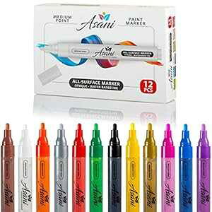 Asani Acrylic t Pens for Rock ting, Set of 12 Brush Markers, Medium Tip Craft Pens for Ceramic, Wood, Mugs, Glass, Metal, Fabric, Kindness Rocks, Best Art Gift for Crafters, Kids and Adults
