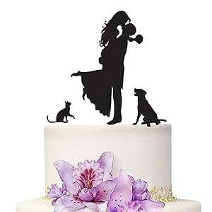 YAMI COCU EGfBOP[Lgbp[ VYVw ƔL  ubN VGbg EFfBO p[eB[    YAMI COCU Wedding Cake Toppers Bride and Groom With Dog And Cat Animal Black Silhouette Weddin