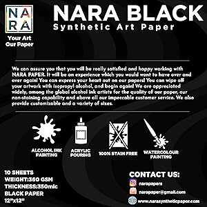 iubN AR[np 12 C` x 12 C` (12 C` x 12 C`) 350 ~N/360 GSM + 10 100% Ȃ NARA Synthetic Paper NARABLACK Paper for Alcohol Ink ting 12 inches x 12 inches (12 x12 )