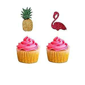 pCibvƃt~S JbvP[L gbp[ Ob^[ tH[~[ J[ 12 pbN fR[V a Ob^[ tH[~[ picwrap Pineapple and flamingo Cupcake Topper glitter foamy Color