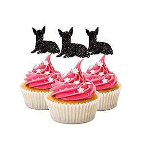 ` JbvP[L gbp[ Ob^[ tH[~[ ubN J[ 12 pbN fR[V ybg a picwrap Chihuahua Cupcake Topper Glitter Foamy Black Color 12 pc Pack Decoration pet birthday