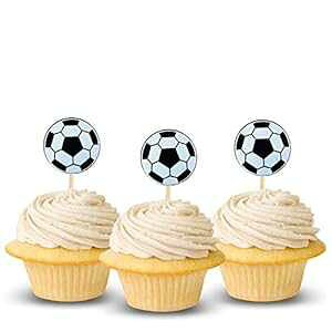 tbg{[ TbJ[ Jbv P[L gbp[ fR[V Ob^[ J[h XgbN J[ ƔA12 PC Picwrap Football soccer Cup Cake Topper Decoration Glitter Card Stock Color Black and White, 12 PC