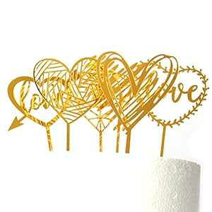 vX`bN S[h n[g EFfBO P[L gbp[ o^Cf[ p[eB[ fR[V 6 Boieo Plastic Gold Heart Wedding Cake Toppers Valentine's Day Party Decorations, 6 pcs