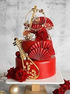 `IȃEFfBOP[Lgbp[ P[LfR[V - [g8`2At@5A_unslX̃Zbg Aprildecember Traditional Wedding Cake Toppers Cake Decorations - Set of 8-2 pcs Lute, 5 pcs Fans 
