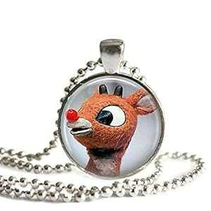 ���h���t�ԕ@�g�i�J�C 1 �C���` �V���o�[ ���b�L �y���_���g �l�b�N���X The Spider's Parlor Rudolph the Red Nose Reindeer 1 Inch Silver Plated Pendant Necklace