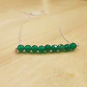 O[IjLX r[Y o[ lbNX X^[O Vo[ `F[t nhCh WFXg[ WG[ anushruti Green Onyx Beads Bar Necklace with Sterling Silver Chain Handmade Gemstone Jewel