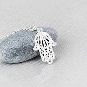 X^[OVo[ tBO[ nT lbNX - fUCi[nhlbNX - 15 C` + 2 C``F[ Tooliks Sterling Silver Filigree Hamsa Necklace - Designer Handmade Hand Necklace 