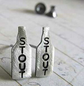 ^Cj[X^EgNtgr[{gX^bhsAXX^[OVo[nhChč Poseidon's Booty Tiny Stout Craft Beer Bottle Stud Earrings Brushed Sterling Silver Handmade in USA