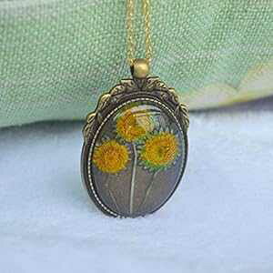3 q} wATX At??[KX y_g 18K S[h bL O `F[ lbNX XDesign 3 Sunflower Helianthus Real Flower Transparent Glass Pendant 18k Gold Plated Long Chain Neckl