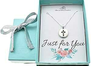 ̎qA܂̓eB[GCW[ 16 C`̃X^[OVo[ {bNX `F[ɃVo[bL̃s[^[gpNX lbNX Mom & Three Daughters Girls, or teens Cross necklace 