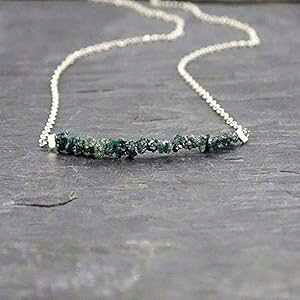 �u���[ �O���[�� �����H �_�C�������h �X�^�[�����O �V���o�[ �l�b�N���X �W���G���[ �M�t�g �����p 16 �C���` Designed by Stacey Jewelry, LLC Blue Green Raw Diamond Sterling Silver Necklace Jewelry Gift for Women 16 I