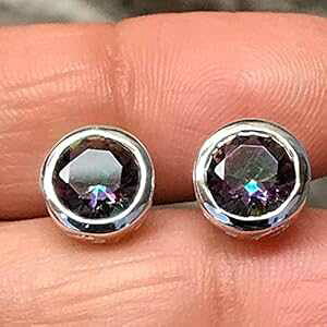 �S�[�W���X�� 2ct �~�X�e�B�b�N �g�p�[�Y 925 �\���b�h �X�^�[�����O �V���o�[ �X�^�b�h �s�A�X ���� 7mm Natural Rocks by Kala Gorgeous 2ct Mystic Topaz 925 Solid Sterling Silver Stud Earrings 7mm Long
