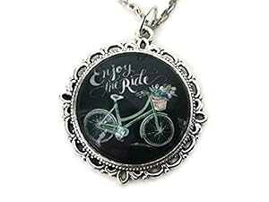 �G���W���C�E�U�E���C�h�E�C���X�s���[�V�������]�ԃl�b�N���X Fern & Filigree Enjoy The Ride Inspirational Bicycle Necklace