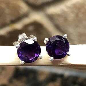 i` 2ct p[v AWXg 925 \bh X^[O Vo[ X^bh sAX 7mm Natural Rocks by Kala Natural 2ct Purple Amethyst 925 Solid Sterling Silver Stud Earrings 7mm