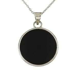 X^[OVo[ 925 Eh tbg ubN IjLX y_g lbNX 16 + 2 C` `F[ - GKgȃMtg{bNX Echmeck Sterling Silver 925 Round Flat Black Onyx Pendant Necklac