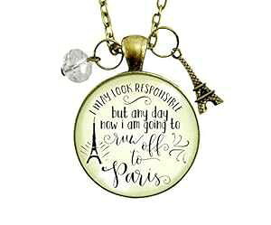 Gutsy Goodness 24 �C���` �p�� �l�b�N���X I May France �e�[�}�W���G���[ ���p �G�b�t�F���� �`���[�� �M�t�g Gutsy Goodness 24 Paris Necklace I May France Themed Jewelry Quote Eiffel Tower Charm Gift