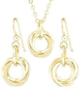Tahmi Classy 14K Yellow Gold-Filled Simple Circle Love Knot Jewelry Gift Set Idea for Minimalist Women with Dangle Earrings and 20 Inch Pendant Necklace on Chain (French Wire)