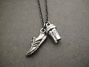 RUN̓R[q[lbNXɂĎxĂ܂ - 18C`̃K^`F[Ƀs[^[V[ƃs[^[R[q[Jbv`[ The Run Home My RUN is Fueled By Coffee Necklace - Pewter 