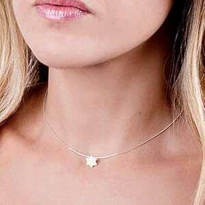 zCgIp[ Magen David On X^[OVo[ `[J[ lbNX - X^[J[ - : 13.5 C` + 3 C`GNXe_[ Tooliks White Opal Magen David On Thin Sterling Silver Choker Neck
