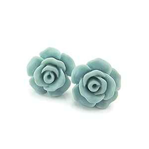 ɕqȎpvX`bN|Xg[YX^bhsAXA13mm}bgANAu[ Pretty Smart Plastic Post Rose Stud Earrings for Metal Sensitive Ears, 13mm Matte Aqua Blue