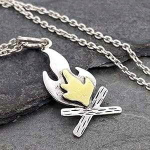 uY`[lbNXtȃLvt@C[ - 925X^[OVo[A18C` EnCharmed Tiny Campfire with Bronze Flames Charm Necklace - 925 Sterling Silver, 18"