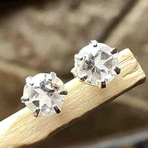 { 2ct zCg NH[c 925 \bh X^[O Vo[ CO 7mm Natural Rocks by Kala Genuine 2ct White Quartz 925 Solid Sterling Silver earrings 7mm