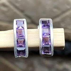 �{���� 1.5ct �p�[�v�� �A���W�X�g 925 �\���b�h �X�^�[�����O �V���o�[ �C�������O 14mm Natural Rocks by Kala Genuine 1.5ct Purple Amethyst 925 Solid Sterling Silver Earrings 14mm