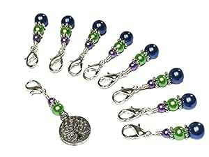 Jill's Beaded Knit Bits Tree of Life Stitch Marker Set for Knitting or Crochet Removable Clip On Progress Keeper