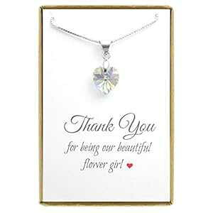 タイニークリアクリスタルハートネックレス、フラワーガールネックレス、14インチ、2インチエクステンダー付き Alexandreasjewels Tiny Clear Crystal Heart Necklace, Flower Girl Necklace, 14 inches with 2 inches Ext
