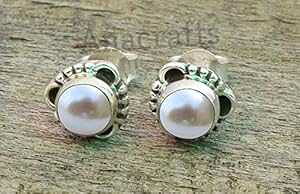 C^|XgX^bhsAX - 925 X^[OVo[C^Ε΃X^bhsAX̎qWG[ Anacrafts White Sea Pearl Post Stud Earrings - 925 Sterling Silver Sea Pearl Stone Gemstone Stud Earrings F