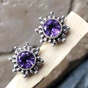 �i�`������ 2ct �p�[�v�� �A���W�X�g 925 �X�^�[�����O �V���o�[ �C�������O 9mm Natural Rocks by Kala Natural 2ct Purple Amethyst 925 Sterling Silver Earrings 9mm