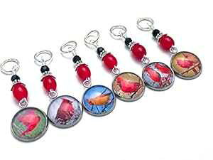 �҂ݕ��₩���j�҂ݗp�̃J�[�f�B�i�� �X�e�b�` �}�[�J�[ Jill's Beaded Knit Bits Cardinal Stitch Markers for Knitting or Crochet Gift for Knitters
