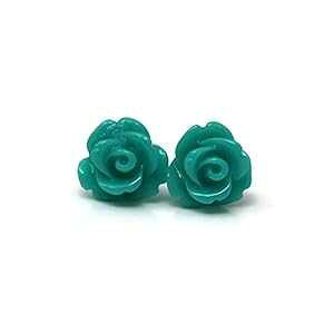 9mm ȃ_[NeB[[YX^bhAhvX`bN|XgCOɕqȎ Pretty Smart 9mm Small Dark Teal Rose Studs, Hypoallergenic Plastic Post Earrings Metal Sensitive Ears