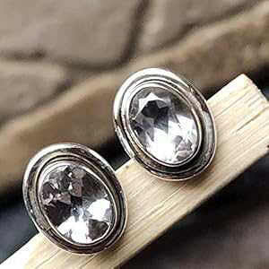 {̃zCg NH[c 925 \bh X^[O Vo[ CO 10mm Natural Rocks by Kala Genuine White Quartz 925 Solid Sterling Silver earrings 10mm