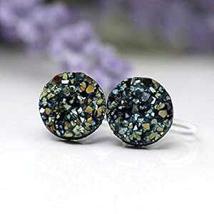 ڂɌȂNbvItFCNhD[W[COAsAXpAubNABA10mm Pretty Smart Invisible Clip On Faux Druzy Earrings for Non-Pierced Ears, Black AB, 10mm