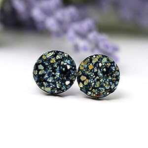 tFCNhD[W[Xg[CO ht[vX`bN|XgAu[ubNABA10mm Pretty Smart Faux Druzy Stone Earrings Hypoallergenic Metal-Free Plastic Posts, Blue Black AB, 10mm